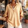 Solid Color Blouses Women Casual Button Front Shirt, Long Sleeve Turndown Collar Blouse, Work Shirts Drop Shoulder Fall Top for Daily Wear