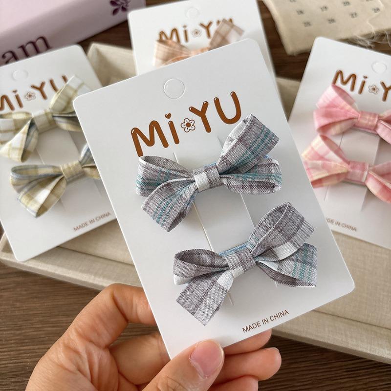 2pcs/set Sweet Plaid Kids Girl Hair Clip Korean Fashion Retro Cute Bow Children's Hair Pin Kawaii Hair Accessories Headwear