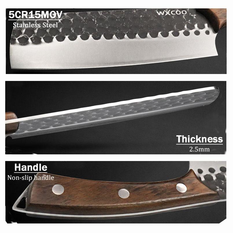 4PCS Stainless Steel Knife Set Wooden Handle Kitchen Knives with Covers Professional Cutting Knife Meat Cleaver Forged Knife Multipurpose Boning Knife