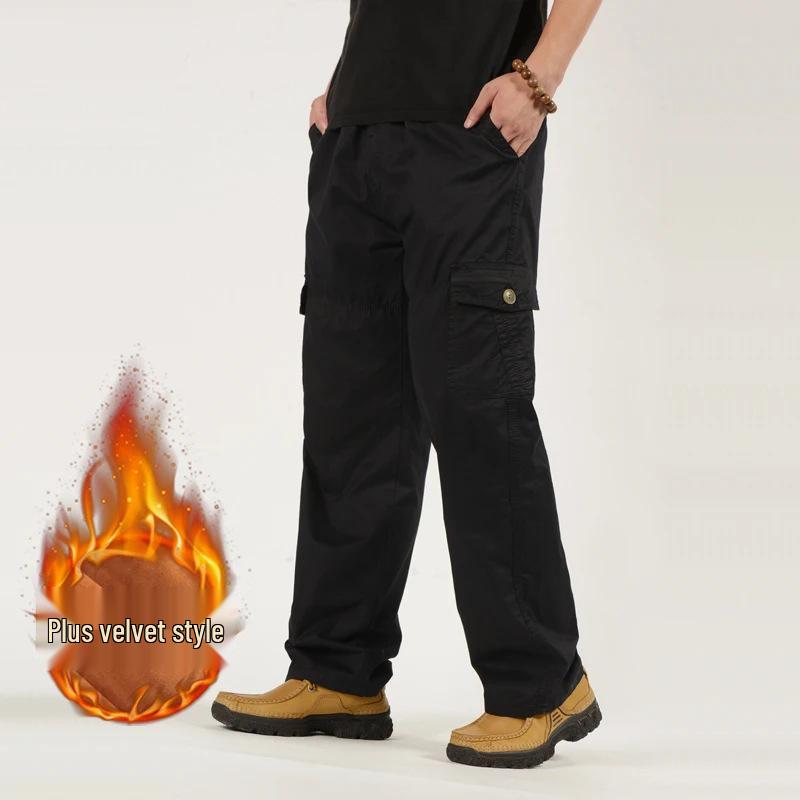 Men's Spring Elastic Waist Work Pants - Straight Leg, Loose Fit, Plus Size, Casual Long Pants for Middle-Aged and Elderly