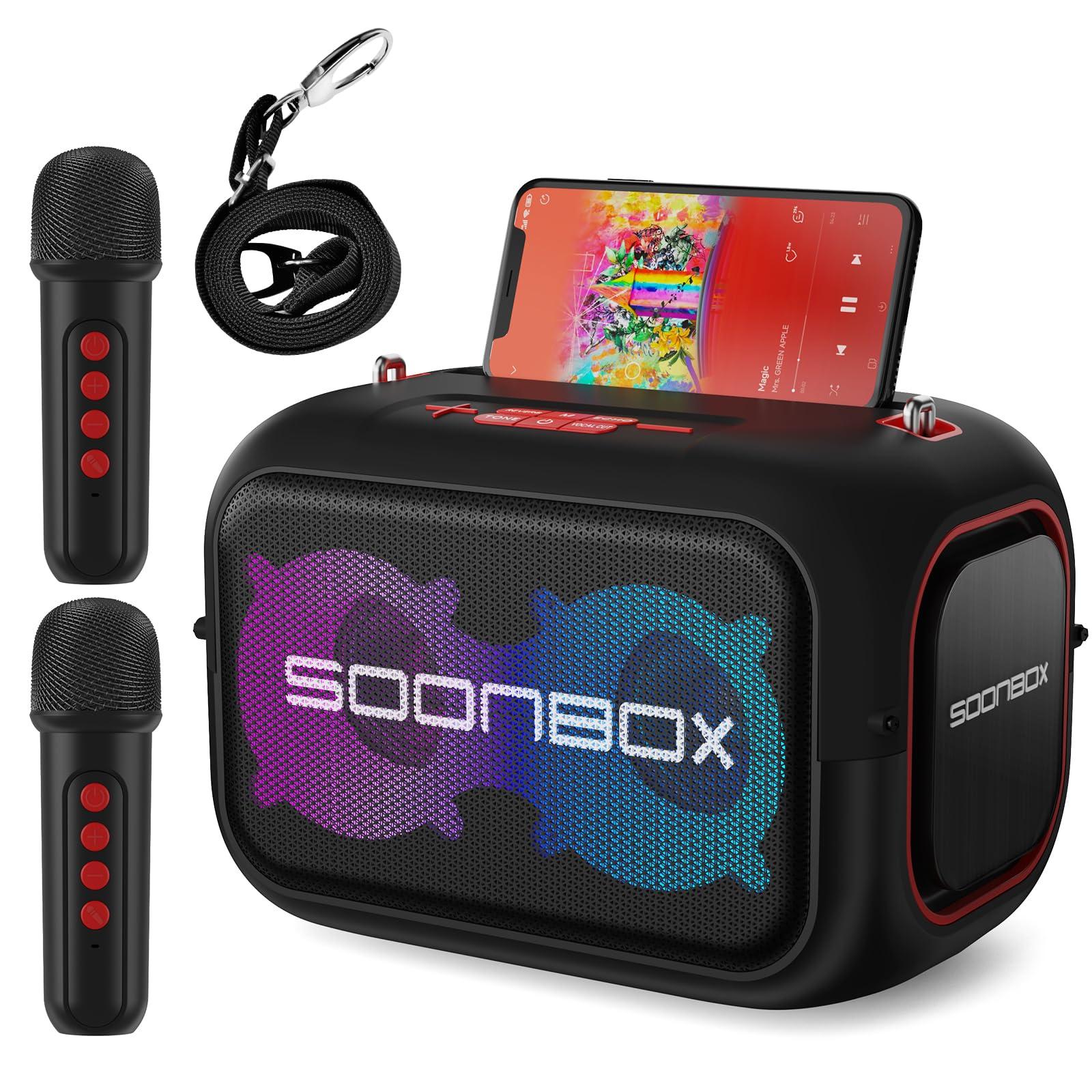 

Набір для караоке для дому 2 акумуляторні динаміки TWS 6 годин безперервної музики, придатної для живого сумісного використання, мікрофони, функція BT5.3, відтворення, чорний