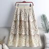Vintage Women's Crochet Hollow Lace Skirt Casual High-waist Slim A-line Skirt Spring