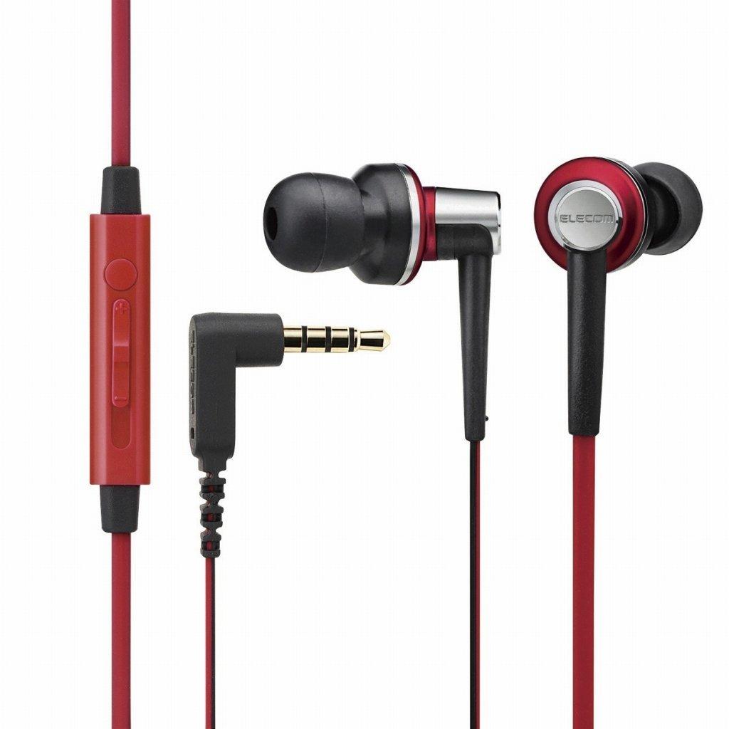 

ELECOM Stereo Earphones with Flat Cable to Prevent Compatible with Large Diameter Red Microphone, Tangle, 1.2m (Y Type) iPhone/Smartphone, 10.7mm