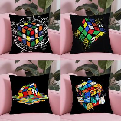 Cooler R-Rubik's Cube Kissenbezug Seidiger Kurzplüsch mit unsichtbarem Reißverschluss Staubdichte Sofakissenhülle für Heimdekoration