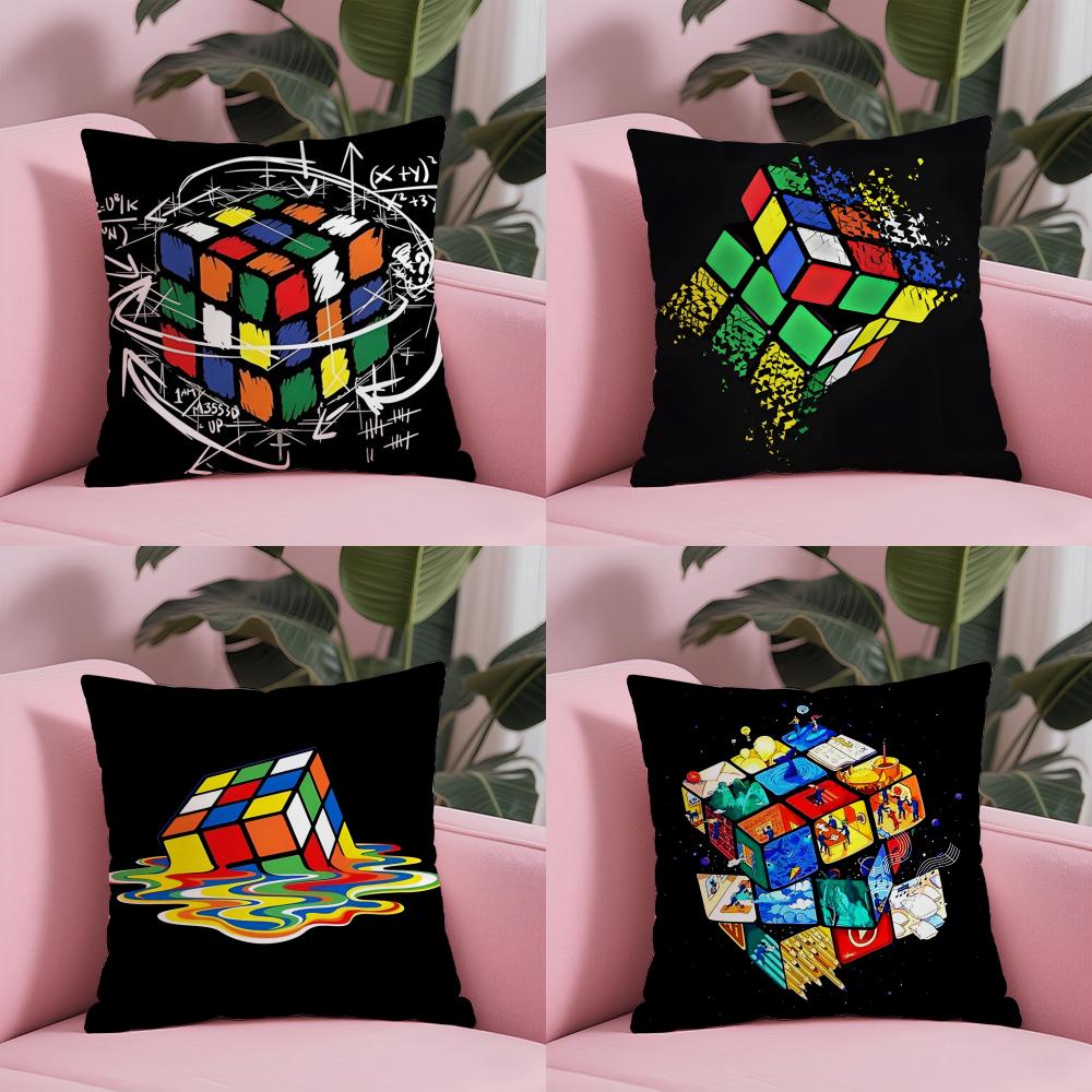 Federa Cuscino Cubo di Rubik R Fresca Peluche Corto Setoso con Cerniera Invisibile Copricuscino da Divano Antipolvere per Arredamento Casa