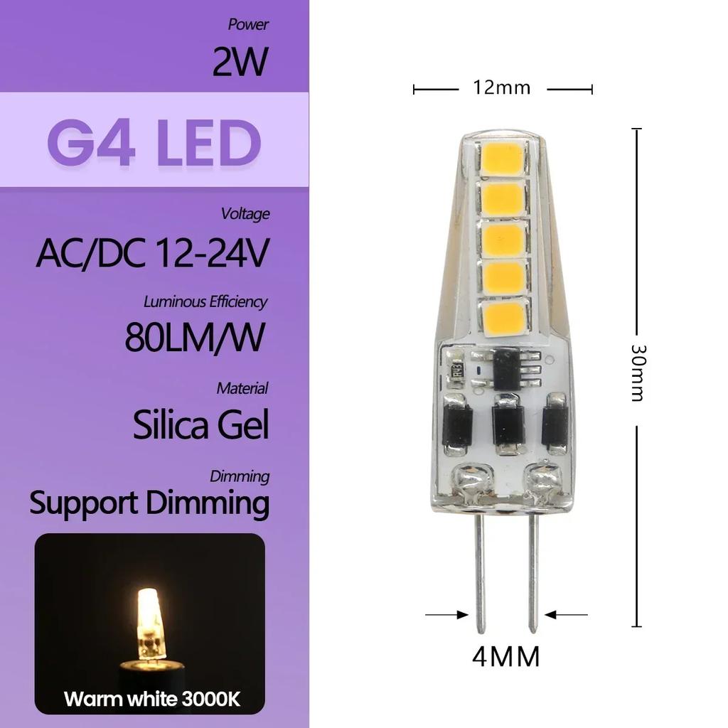 High Light LED MINI G4 AC DC 12V 24V Low Power 1.2W 1.4W 1.5W 2W 3W Efficiency Strobe Free for Crystal Chandelier Kitchen Toilet