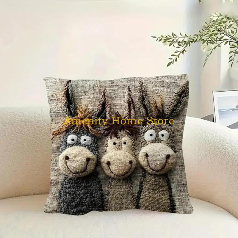 F26C Multifunctional Plush Cushion Cover Features Fun Donkey Pattern for Sofa Bed Decoration