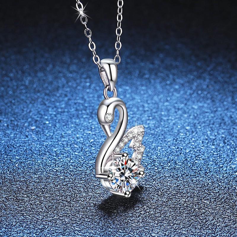 1ct Moissanite Swan Necklace Women D Color Pendant Chain Fashion Jewelry