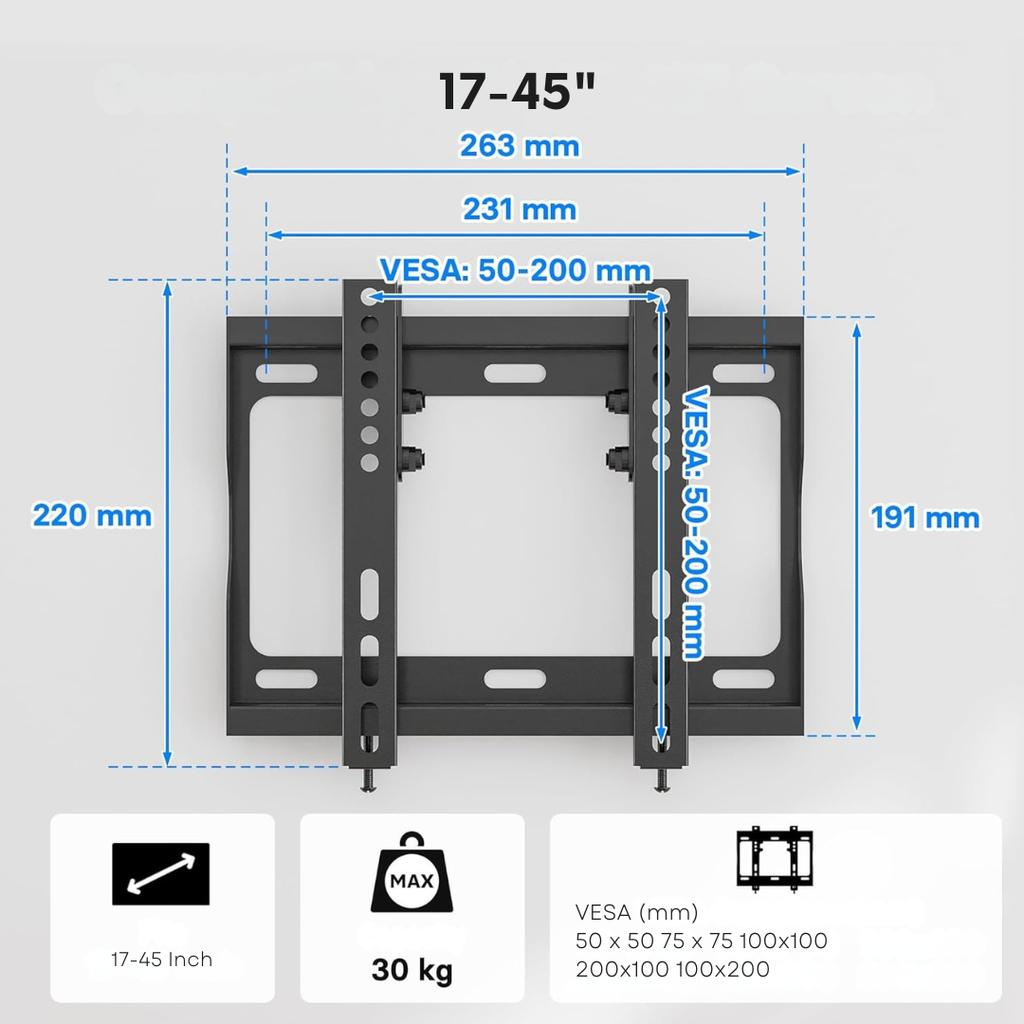 Bontec Ultra Thin Wall Mount For TV 17-45" 30 Vesa 50x50-200x200