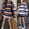 Stylish Women Pullover Striped Thin Sweatshirt Soft Stretchy And Non-see-through T-shirt Loose Fit Women's Top for Maximum Comfort