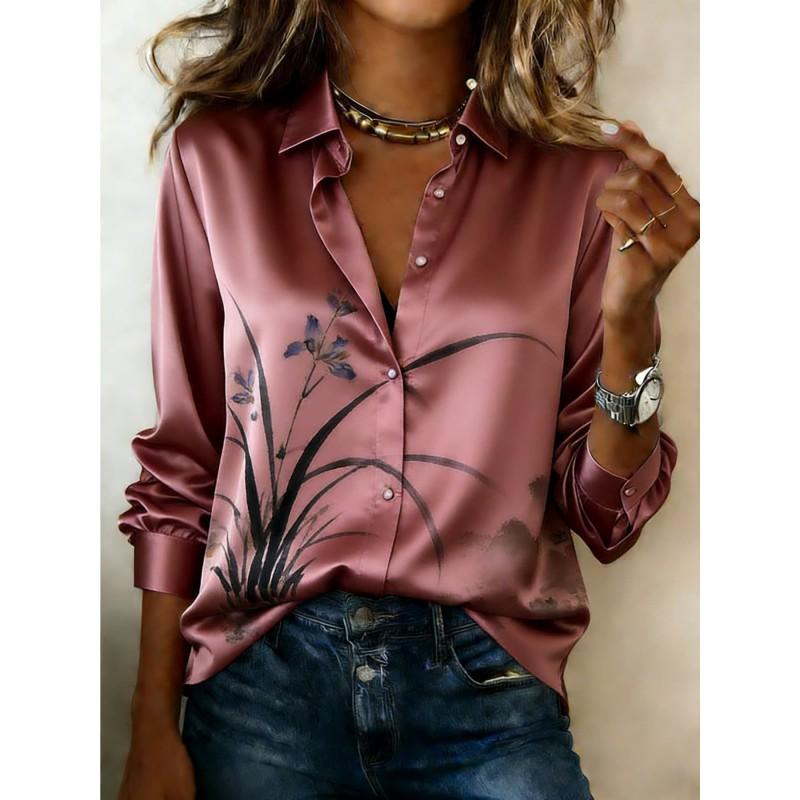 Vintage Color-Block Striped Satin Long Sleeve Shirt Women Relaxed Fit Office Casual 2026