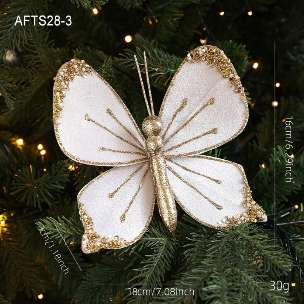 

Velvet Butterfly Christmas Flower Double Simulation Glitter Christmas Decorations Flocking Artificial Exquisite Sequins белый