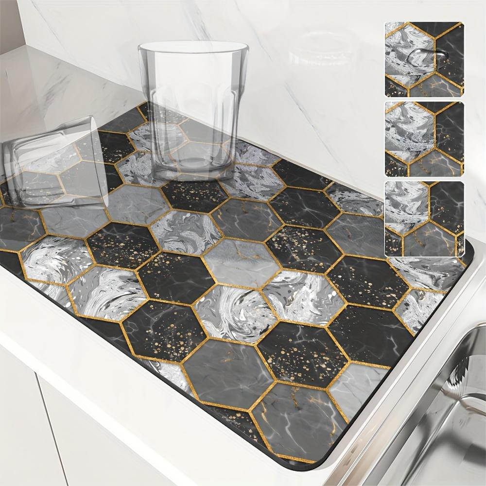 1Pcs Rubber Drying Mat With Marble Geometric For Coffee Shop Restaurant Kitchen Carpet Tableware Durable Diatom Mud Table Mat