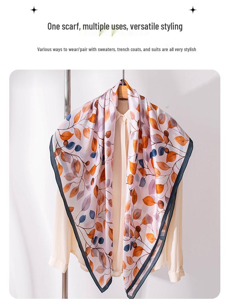 Women's 100% Mulberry Silk Double-Sided Floral Scarf - Elegant, Versatile, Dual-Use Shawl & Sun Protection Neckerchief