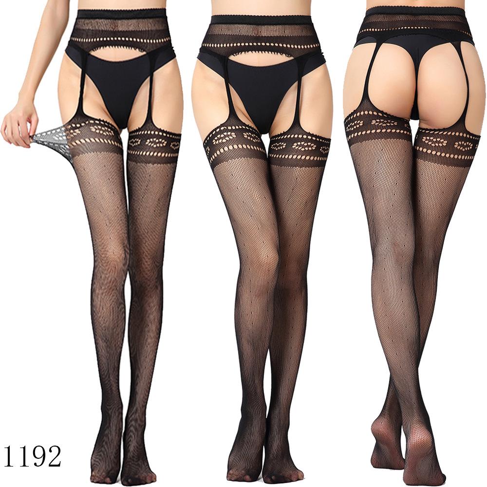 Sexy Elastic Fishnet Stockings with Garter Belt - Women's Open Crotch Fine Mesh Anti-Slip