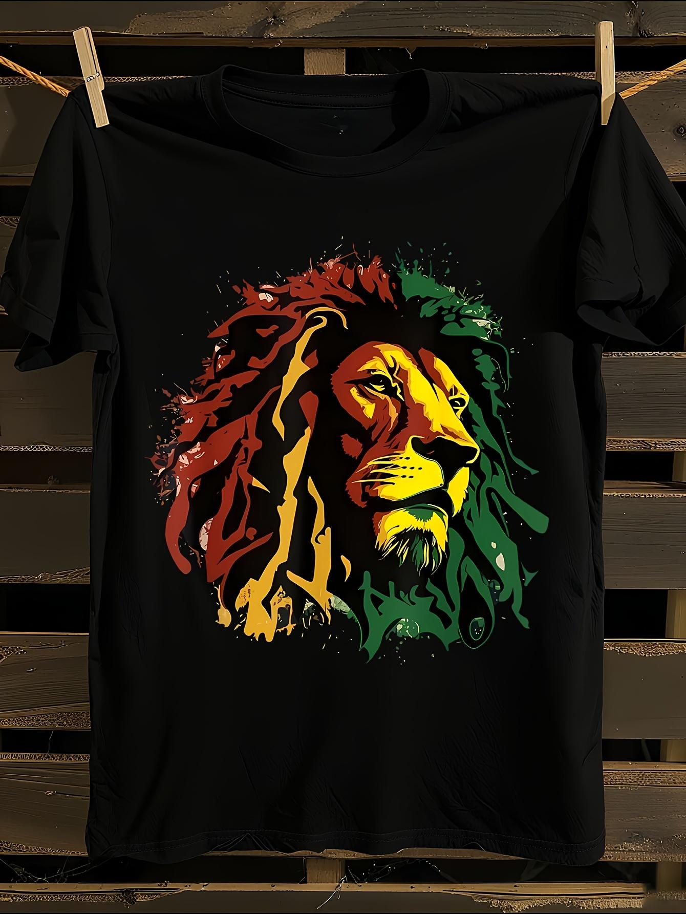

Jamaican Lion of Judah Rasta Flag T-Shirt Mens Tshirt Womens Tshirts with Letters Print Short Sleeves T-Shirt Casual Street Tee Shirt Top M