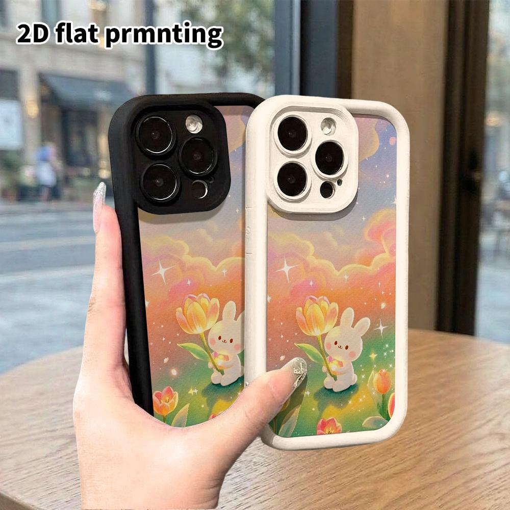 Phone Case: 2D Flat Design Suitable for iPhone 18 17 16 15 14 13 Pro Stepped Protective Case, Tulip Rabbit, Christmas and Halloween Gift