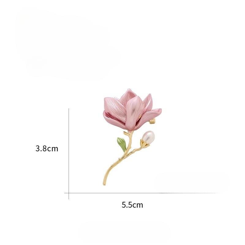 Women's Elegant Pink Flower Brooch Enamel Magnolia Pin Floral Lovers Coat Pin Fashion Dressing Jewelry Accessories Gift