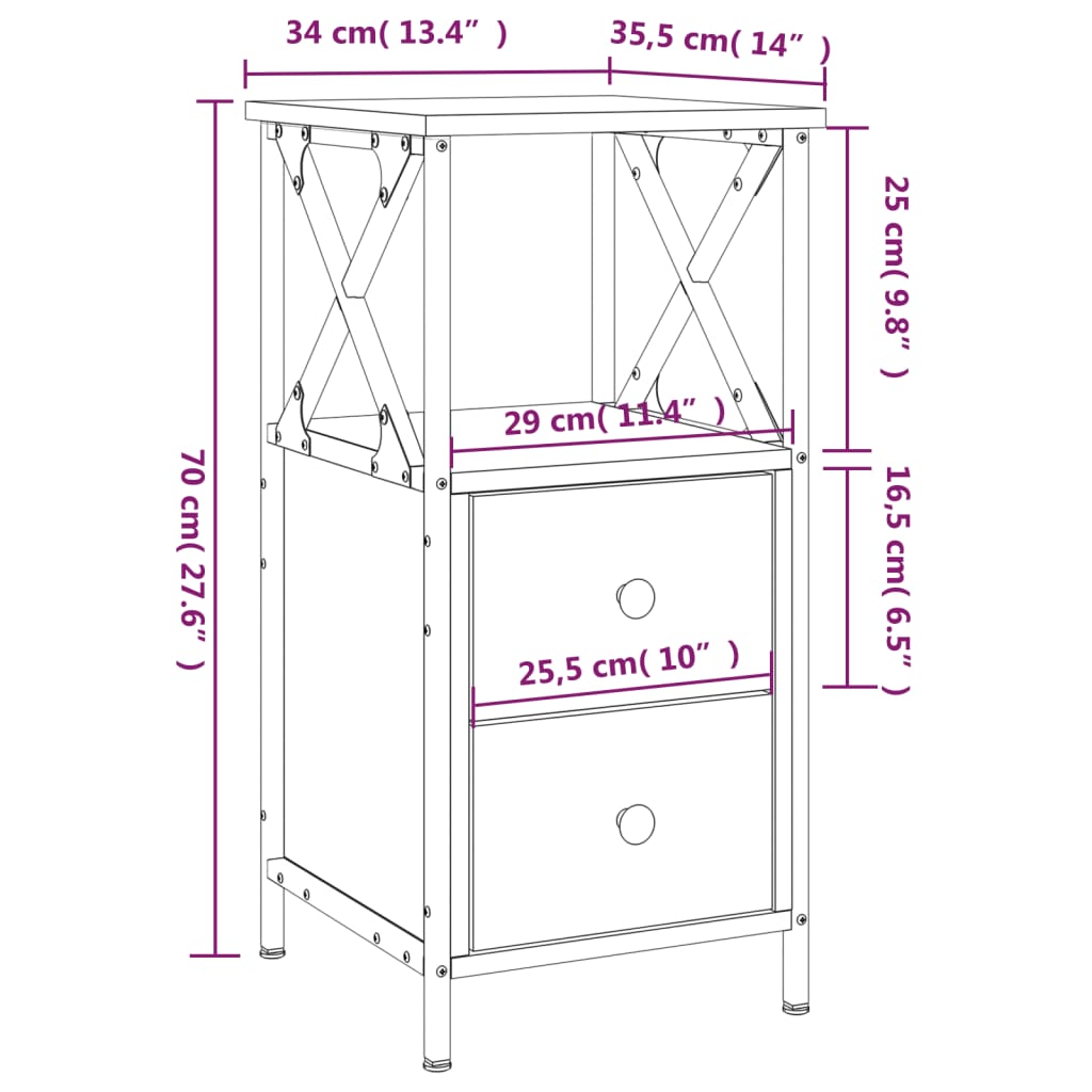 Nightstands (2 Pcs) Sonoma Oak Finish 34 X 35.5 X 70 Cm Engineered Wood