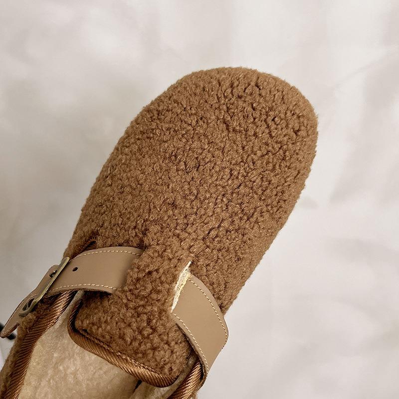 Winter new velvet thickened non-slip felt warm shoes women's comfortable lazy cotton shoes belt buckle Doudou shoes