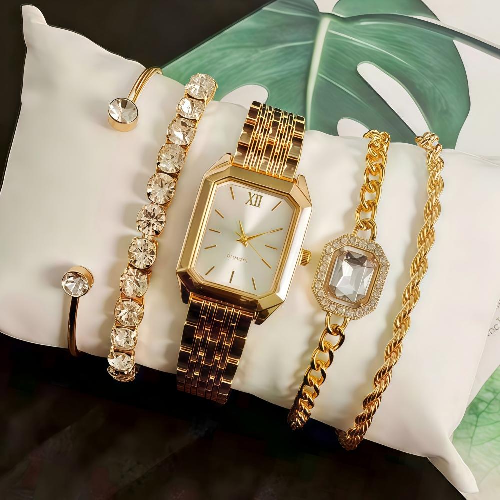 LP43  Gift Set Fashion Square Watch Stainless Steel Women Wristwatch Luxury Casual Dress Watches Without Box for Ladies