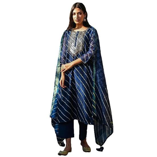 

Женская курта с брюками и дупаттой темно-синего цвета