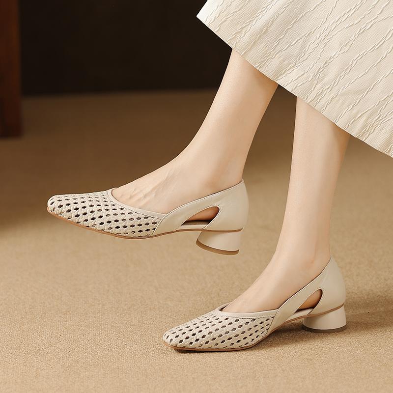 Mode 2025 NEU Sommer Damen Sandalen Stoffschuhe für Damen Runde Zehenpartie Klobiger Absatz Schuhe Zehenbedeckt Slingback-Sandalen Ausgeschnittene Schuhe