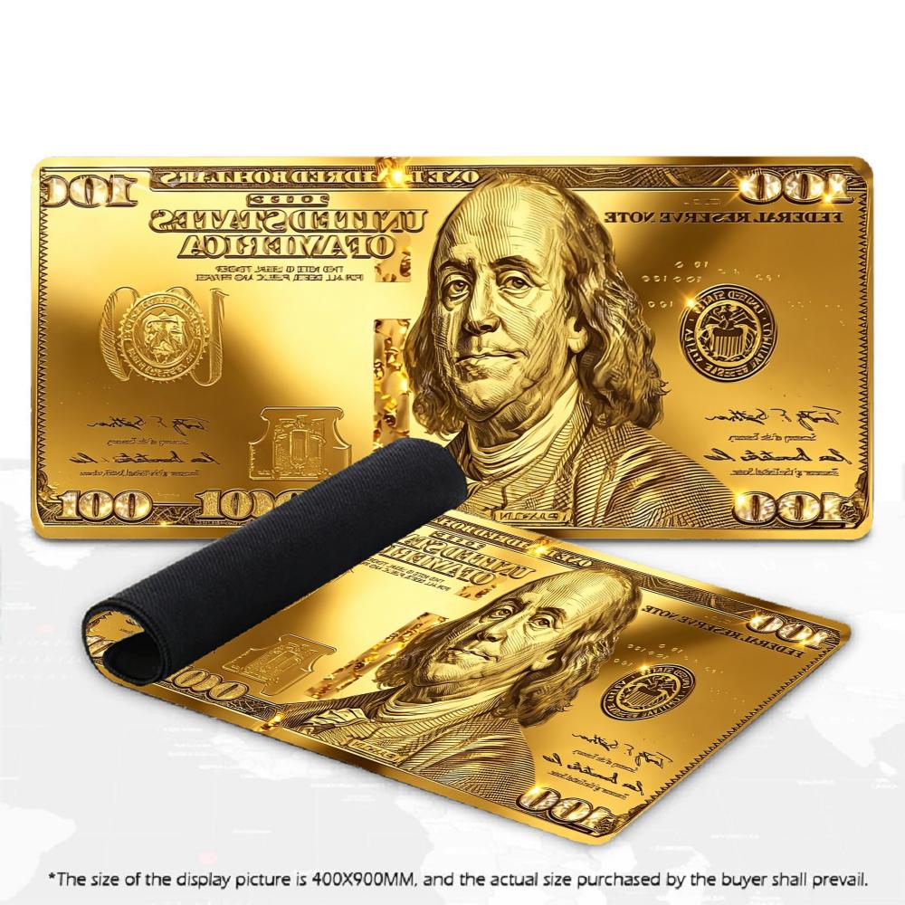 XXL Gaming Mouse Pad 100 Dollar Bill Gold Crypto Stock Neon Abstract Cash Print Anti Slip Rubber Desk Mat For Trader Gamers