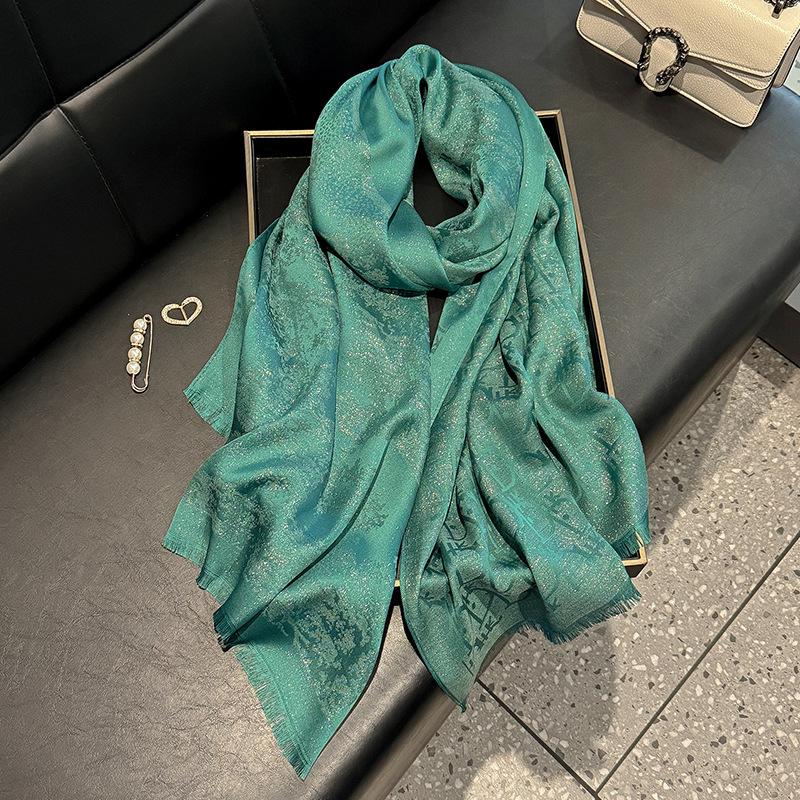 Simulation Silk Fashionable And Elegant High-End Long Silk Scarf Short Beard Shawl Long Scarf Tencel Cotton Gold Silk Scarf