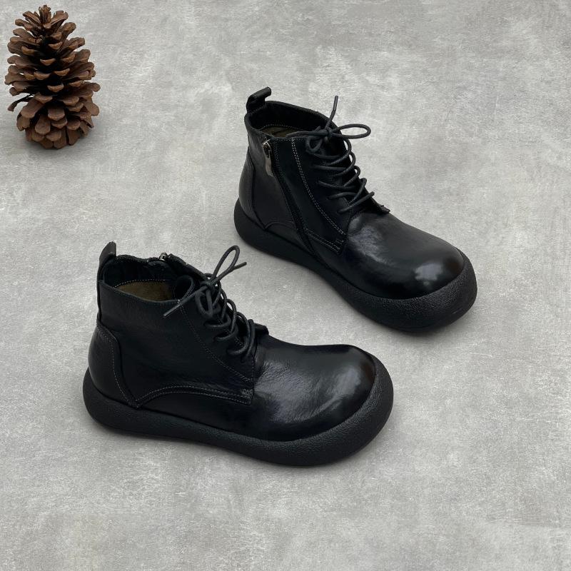New Women's Boots, Retro Round-toe Lace-up Shoes, Women's Ankle Boots