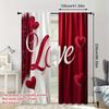 2 Stück - 2D flach bedruckte romantische rot-weiße Musterdruckvorhänge, Fensterdekoration, Heimdekoration, Raumdekoration