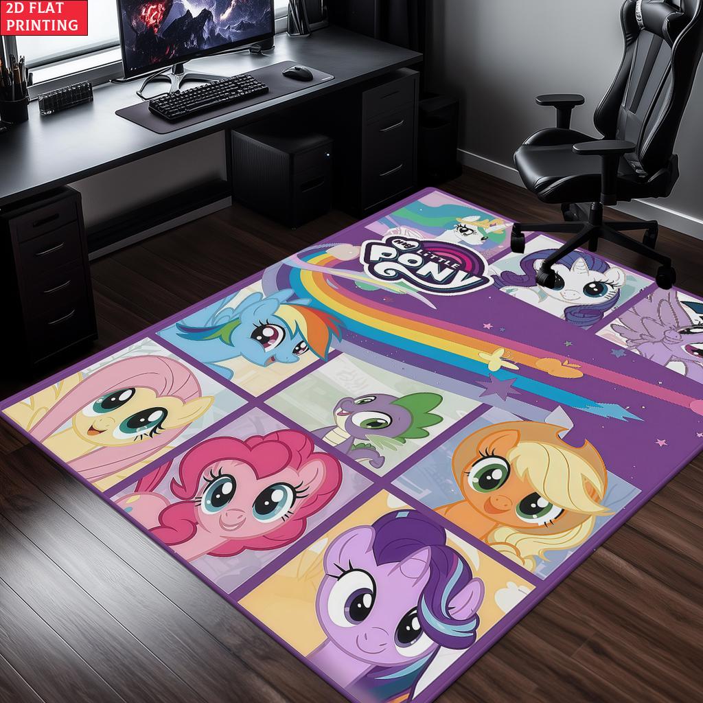 Cute Cartoon Pony Area Rug,Starry Gradient Theme Non-slip Floor Mat,Decorative Carpet for Kids Room Bedroom,Washable Home Gift