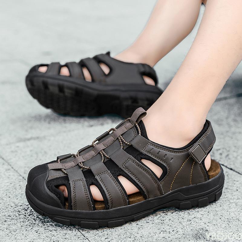 Pánské outdoorové trekové sandály Letní ploché protiskluzové ochrana proti nárazu Rychleschnoucí plážové boty Turistické PU Značkové Velikost 46