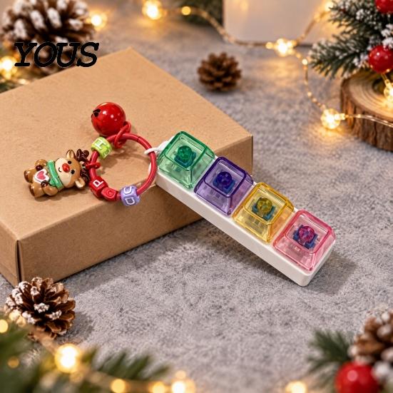 Portable Sensory Toy for Anxiety Christmas Mechanical Keyboard Fidget Keychain, Push Button Stress Relief Tree Hanging Ornament with Reindeer