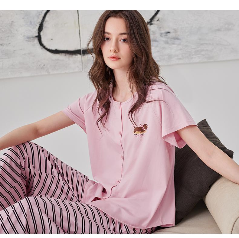 Xuan Liang Sleepwear Women's Summer Thin Cotton Short Sleeved Pants Casual Relaxation Can Be Wearing Outward Large Home Furnishing Set