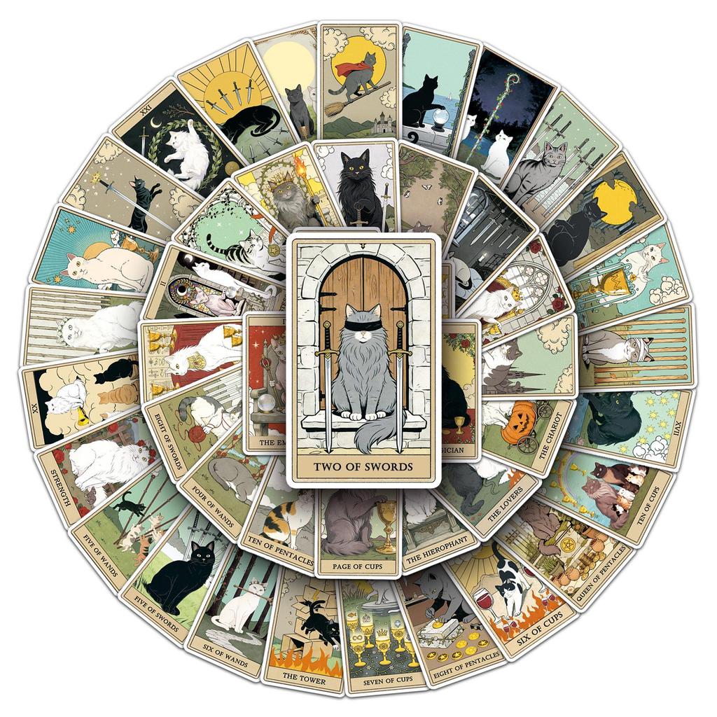 78 Cute Cat Tarot Card Stickers: Waterproof Cartoon Decor for Water Bottles and Diaries