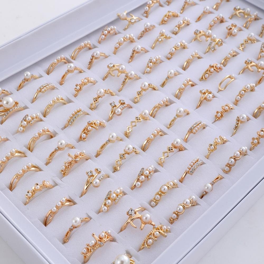 10Pcs Women's pearl ring alloy finger ring retro style jewelry party jewelry