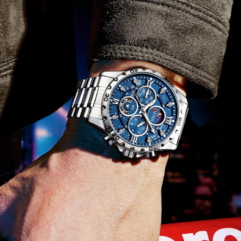 Luxury Watches For Men Chronograph Stainless Steel Man Wristwatch Waterproof Luminous Sport Military Men's Quartz Watch