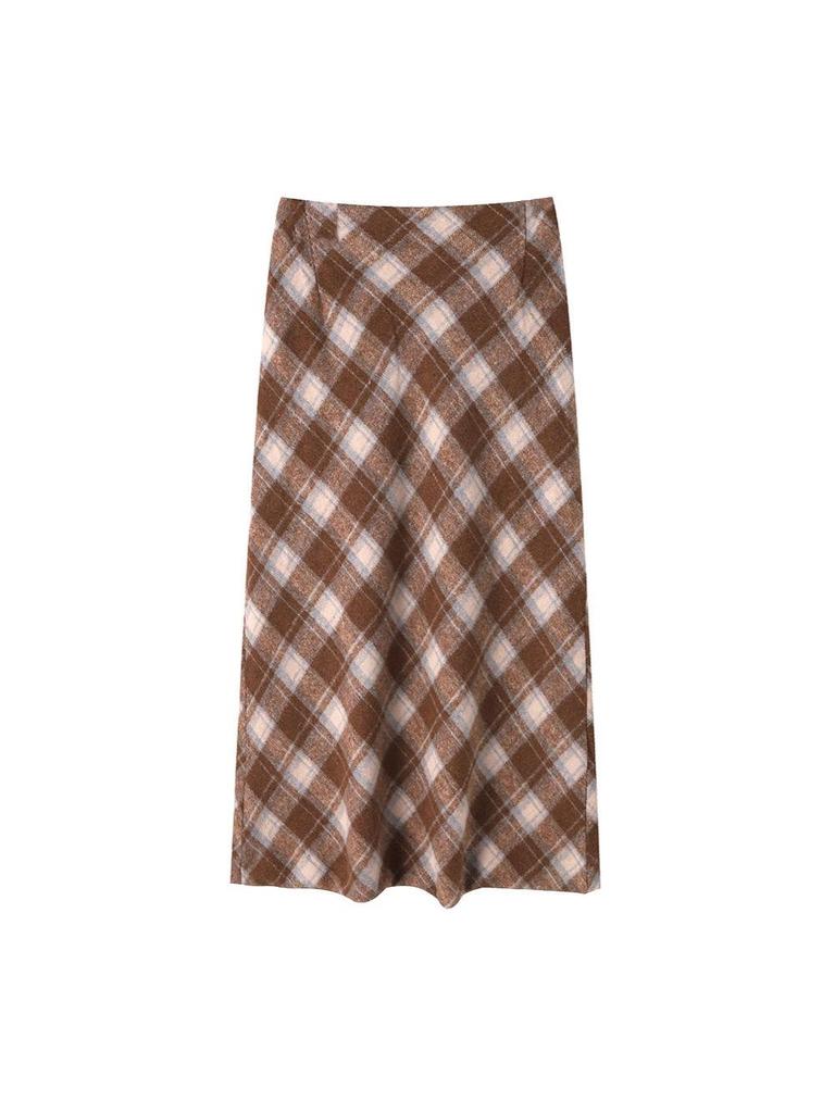 2025 Winter Plus Size Retro Plaid Midi Skirt - Thick Wool for 130-320 Jin