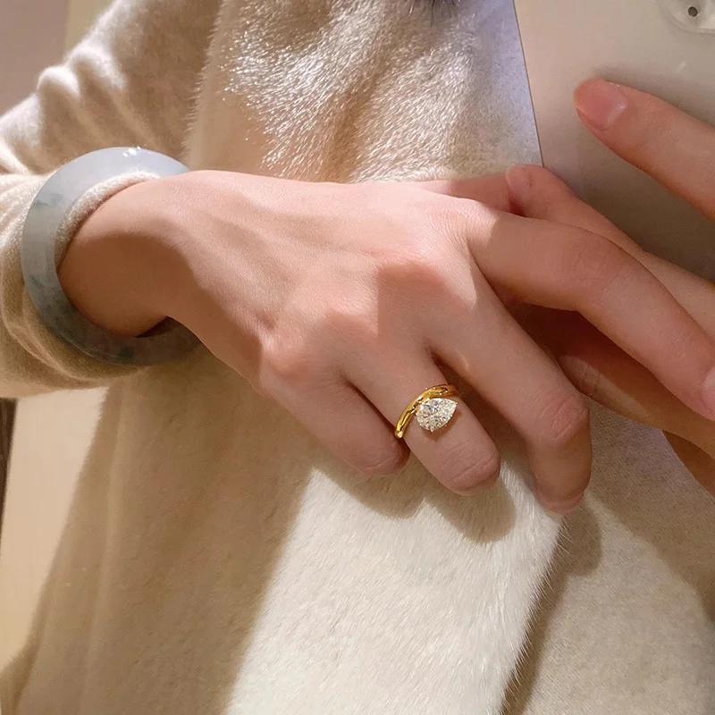 

Exquisite Zircon Ring for Women Gold Color Wedding Jewelry Opening Adjustable Index Finger Rings Retro Aesthetic Accessories