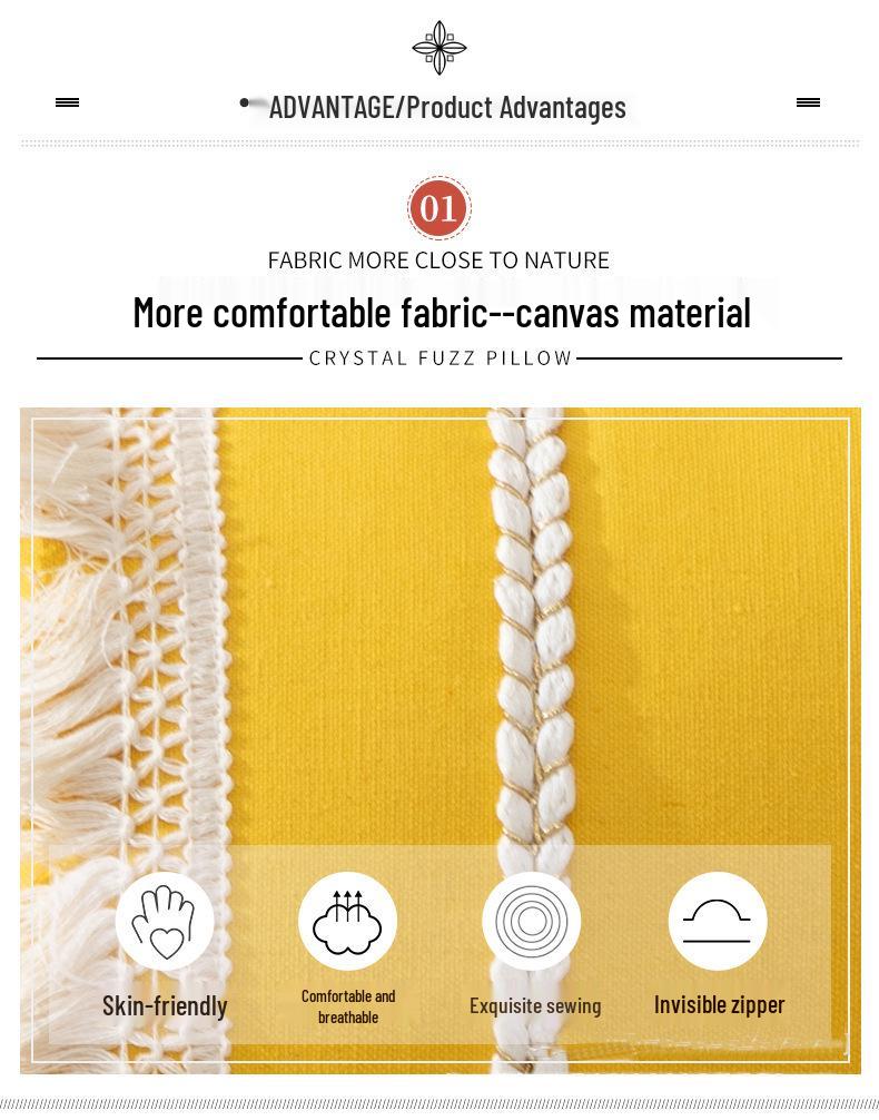 Bohemian Tassel Pillowcase Sofa Waist Support Cushion (Core Not Included)