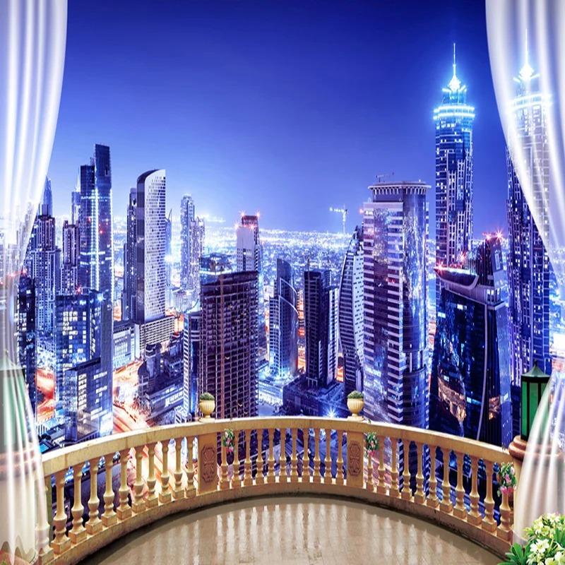 Custom 3D Wallpaper City Building Night Landscape Photo Wall Mural Living Room Bedroom Background Wall Papers Papel De Parede