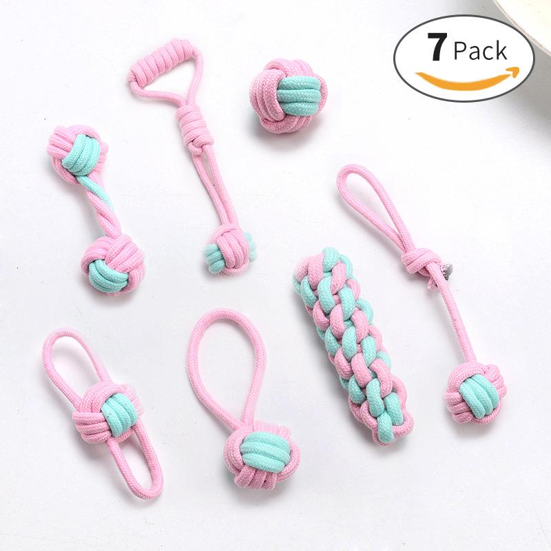 Durable Cotton Rope Pet Toy Set: Teething & Knotted Ball Toys for Cats and Dogs