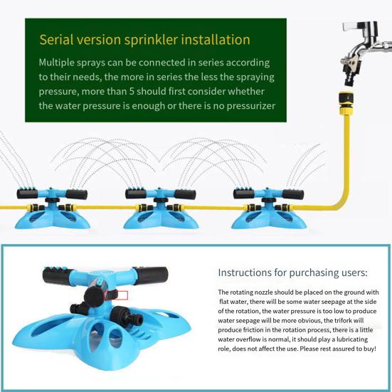 360-Degree Rotation Lawn Sprinkler with 3 Arm Leakproof Large Coverage Area Irrigation System Easy Assembly Automatic Water Sprinkler