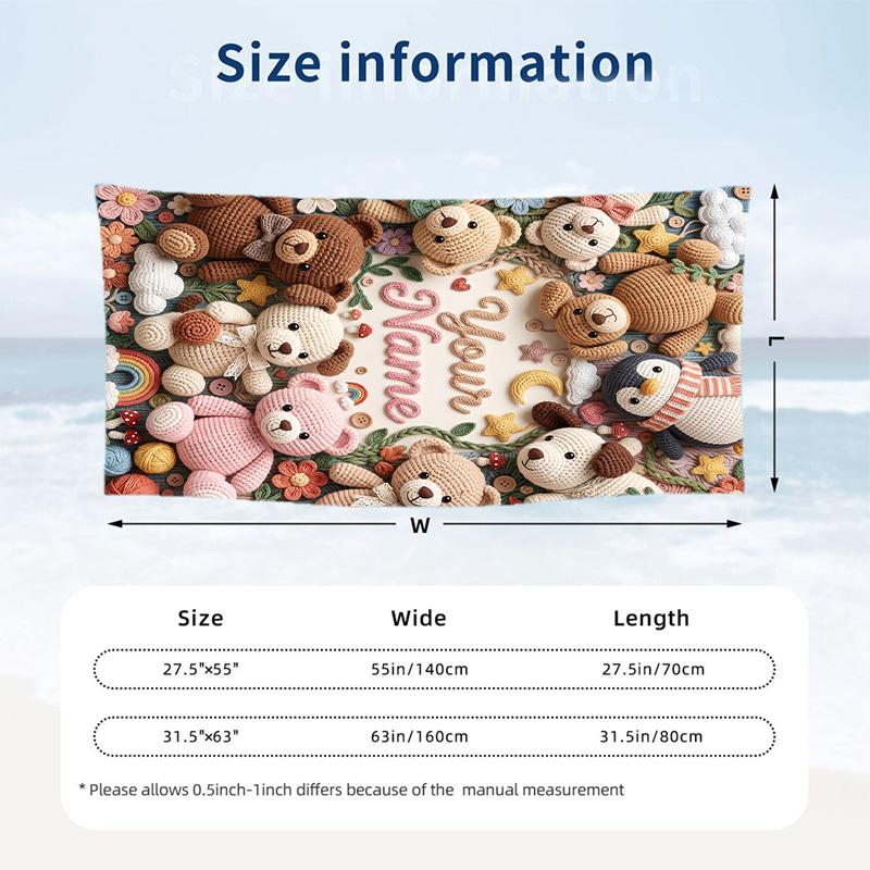 Teddy Bear Theme Beach Towel Personalized Custom Name & Text Soft Quick Dry Beach Towel for Swimming Travel