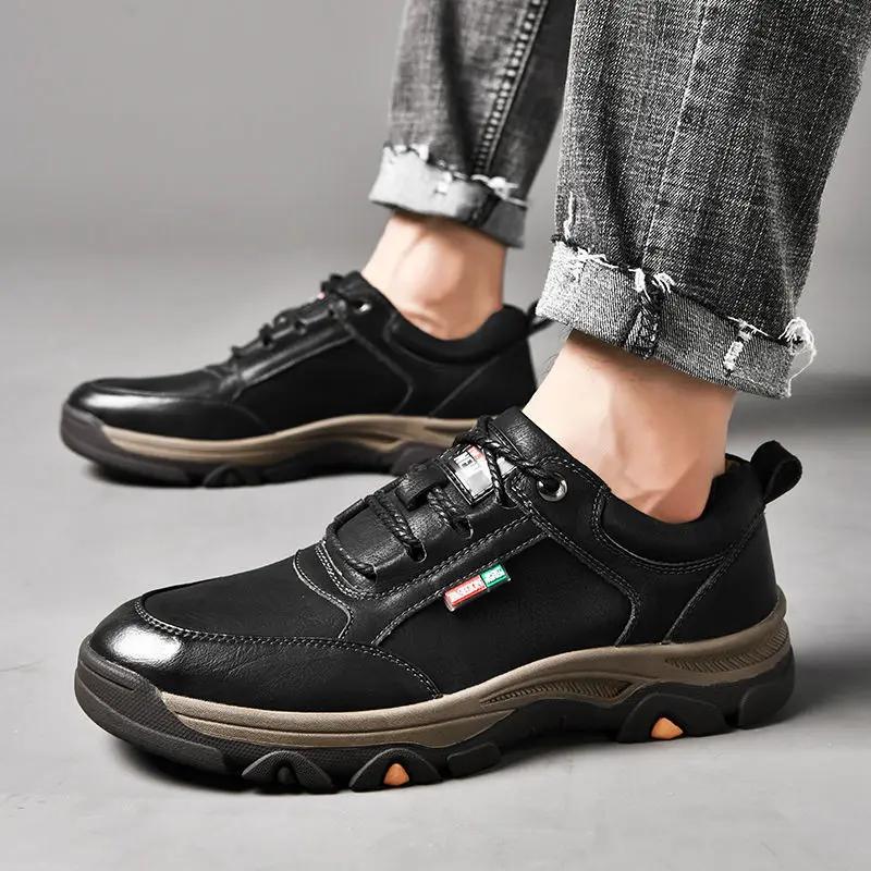 Men's Sneakers Leather Men Casual Shoes Moccasins Breathable Retro Men Sports Walking Shoe Outdoors Hiking Sneakers