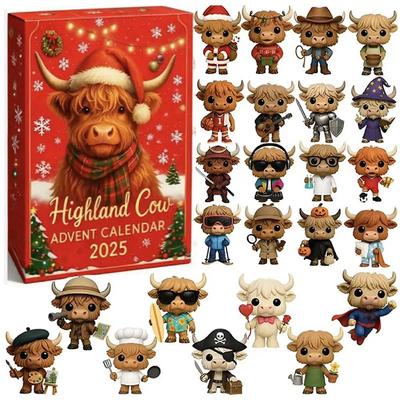 3D Christmas Advent Calendar 24pcs Highland Cow Christmas Countdown Christmas Tree Highland Cow Pendants Ornament Christmas Gift