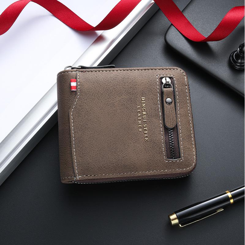 

Трендовый мужской короткий кожаный кошелек большой вместимости тройного сложения на молнии ретро кошелек визитница зажим для денег держатель для документов шоколадный