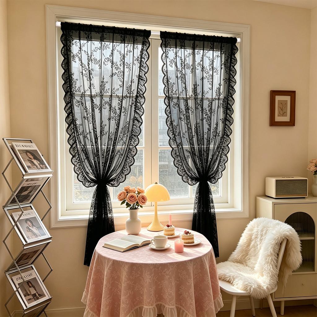 Lace Drapes Wear Rod Curtains with Pull-out Rod Bedroom Living Room Shading Finished Curtains