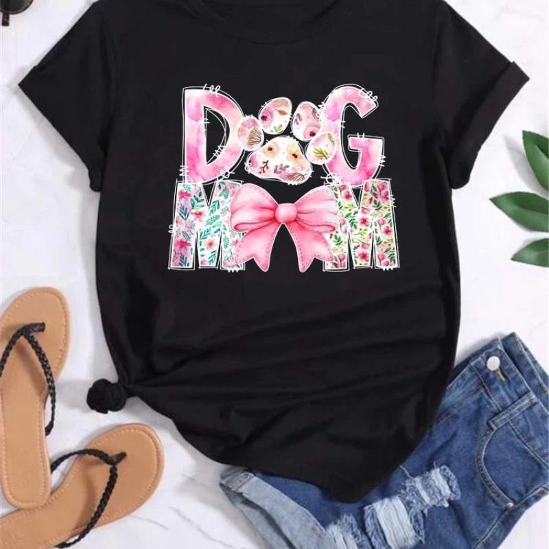 Trend Dog Mama Bedruckte Damen T-Shirts Mode Cartoon Grafikdruck T-Shirts Kleidung Damen Shirt Kurzarm Lässige Tees